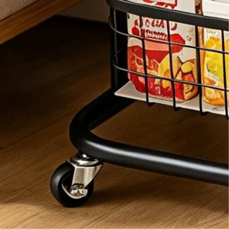 Chariot de rangement mobile noir à cinq couches avec panier de rangement rotatif, rangement pour les fruits, les légumes, les céréales et les collations