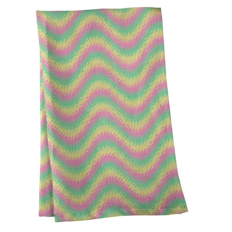 Torchon à rayures ondulées, Polyester sergé, Jaune / rose / vert
