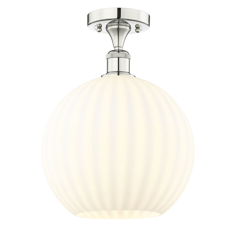 Edison - Adriao - 1 Light Semi-Flush Mount - Adriao Shade, Polished Nickel, 13.63" H x 12" W x 12" D
