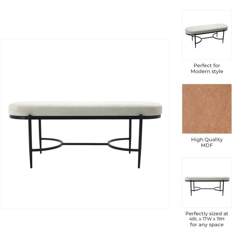 Sagebrook Home 48" Kinross Cream Velvet Bench