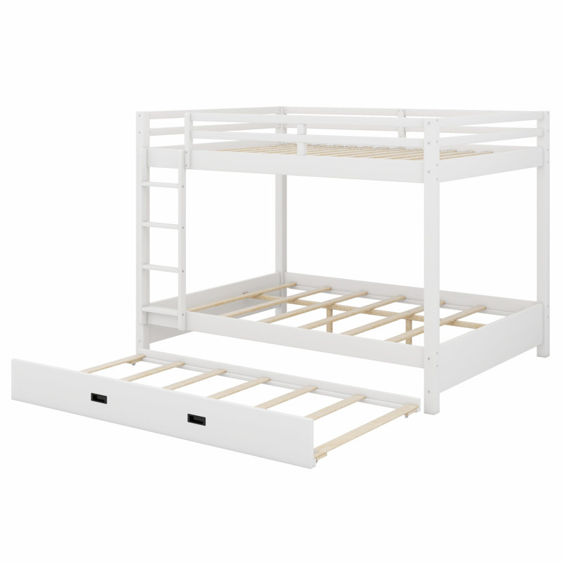 Lit superposé en bois avec échelle intégrée, lit gigogne sous le lit, structure en bois robuste, Blanc