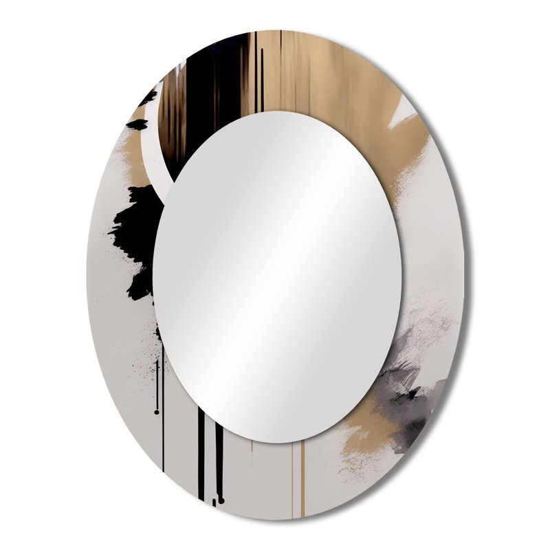 Miroir mural moderne noir, blanc et doré Expression III, 43 po x 33 po
