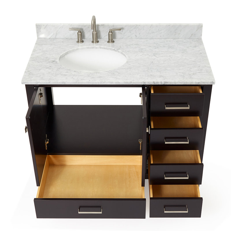 Ensemble de meuble-lavabo simple 43 po Flynt, Left, Oval, Espresso / nickel brossé