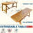  Extendable Rectangular Outdoor Dining Table with 2” Umbrella Hole, 95”W Solid Eucalyptus Wood Patio, UV Resistant Tables, Compact from 6-8 Chairs - Natural Finish.