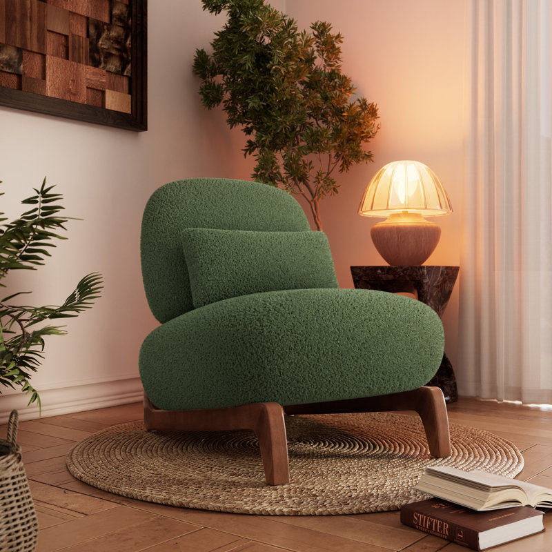 Keiven Upholstered Accent Lounge Chair With Wood Leg, Green