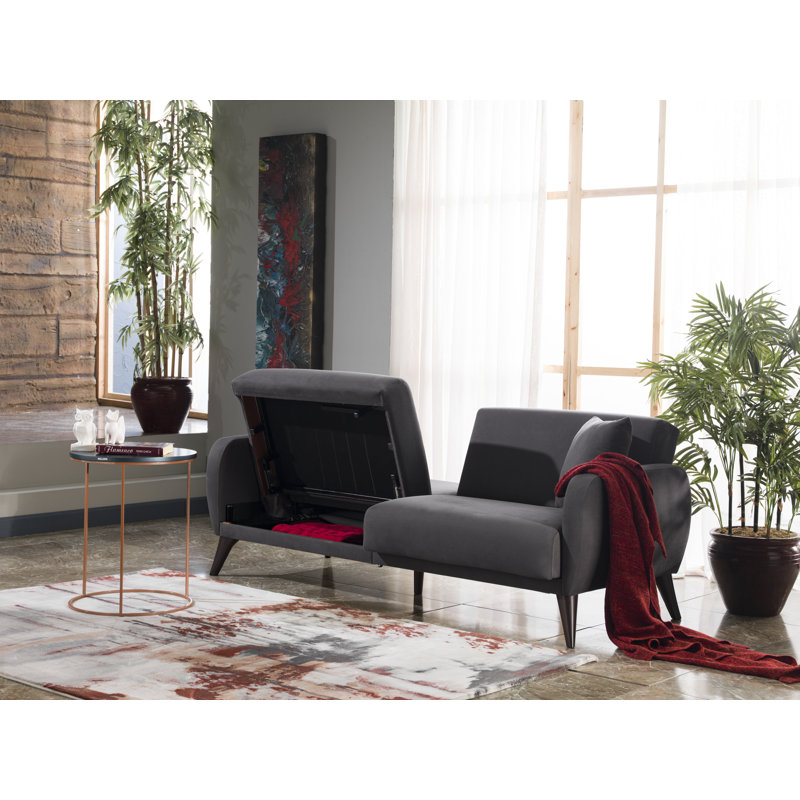 Lelana Twin 78.75 Polyester Tufted Sofa, Charcoal