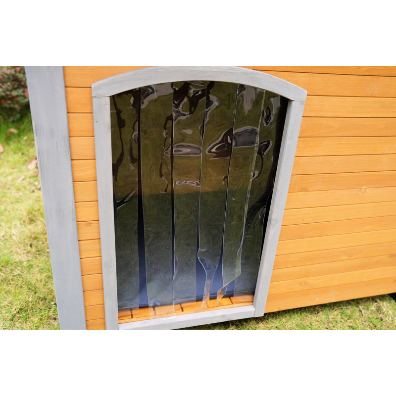 Niche pour chien 45 po en hiver - bois massif, tapis imperméable, conception spacieuse avec rideaux