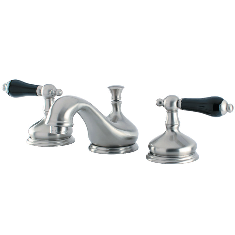 Kingston Brass Duchess Two-Handle 3-Hole Deck Mount Widespread Bathroom Faucet with Brass Pop-Up Drain, Brushed Nickel