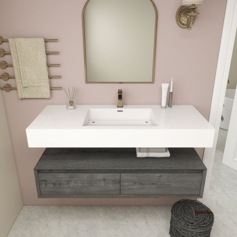 Alysa 48" Wall-Mounted Single Bathroom Vanity Set, Smoke Oak