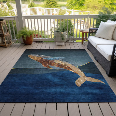 Machine Washable Indoor/Outdoor Xhevrie Blue Rug