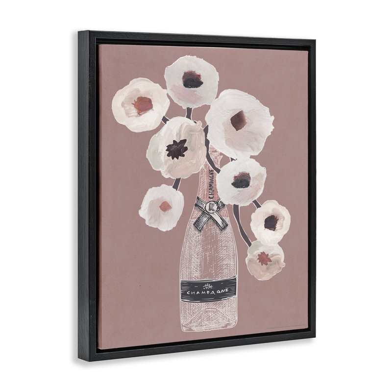«White Poppies Champagne», art mural encadré par Reinders, Cadre flottant noir de jais, H 21 po x l 17 po