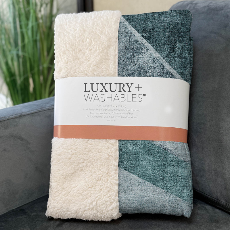 Addison Machine Washable Sherpa ASB671 Geometric Throw Blanket, Teal