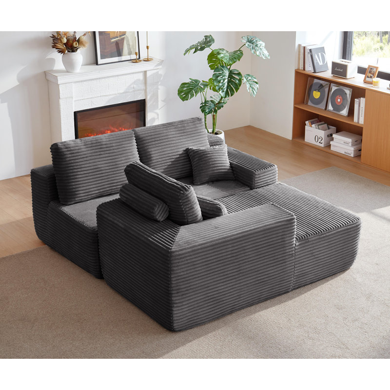Canapé modulaire 105 po Cloud, Orienté à gauche (vu de face), Velours côtelé gris
