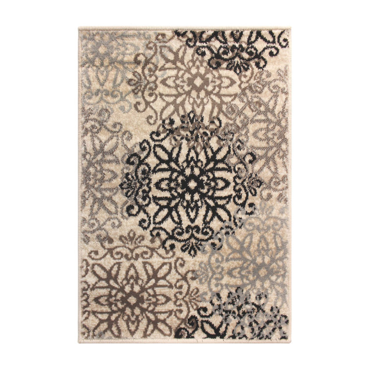 Daisetta Contemporary Floral Medallion Polypropylene Indoor Area Rug