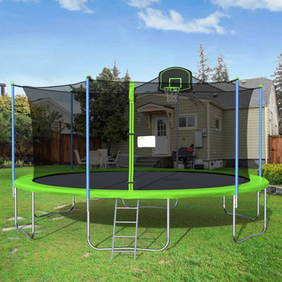 Trampoline de cour arrière moderne 16 pi avec enceinte de sécurité Modern Luxe Furniture