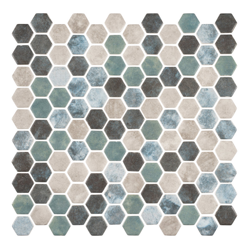 Trillions Hexagon Honeycomb Glass Mosaic Kitchen Backsplash, Bathroom, Shower, Pool, Wall and Floor Tile, Peacock