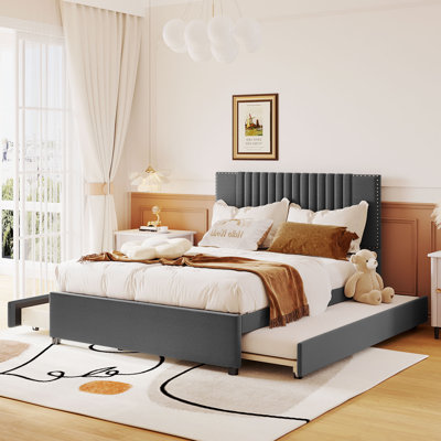 Size Upholstered Platform Bed With 2 Drawers And 1 Size Trundle, Classic Headboard Design, by Latitude Run