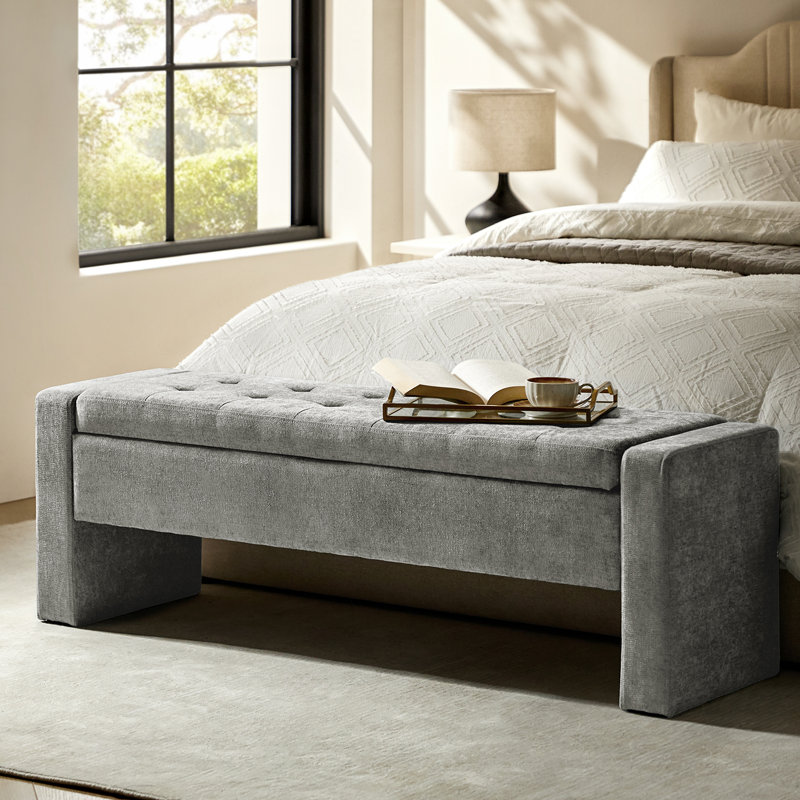 Anthonique 55.1'' W Modern Tufted Upholstered Storage Bench, Gray