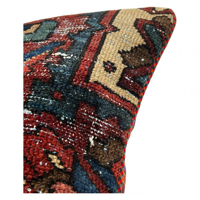 Wool Square Pillow Cover & Insert, Dark Red Geometic