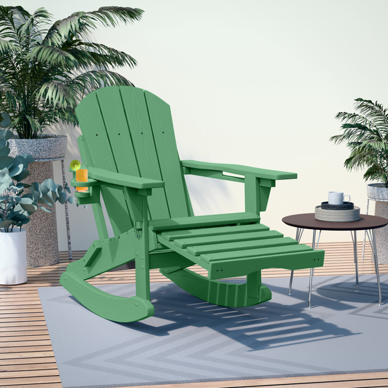 4-in-1 Multifunctional Folding Adirondack Rocking Chair with Retractable Ottoman(Set Of 2), Green