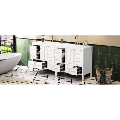 72'' Bathroom Vanity, Solid Wood And , 36'' Resin Sink, Ample Storage, Soft - Closing Doors, White Vanity With Close Concealed Easy Assembly