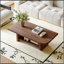 Table basse de 47,2 po en forme d'éventail avec tablette de rangement inférieure, finition grain de bois de noyer, table de salon moderne de style Mid-Century, mobilier d'appoint de style maison de campagne pour grands espaces, assemblage facile