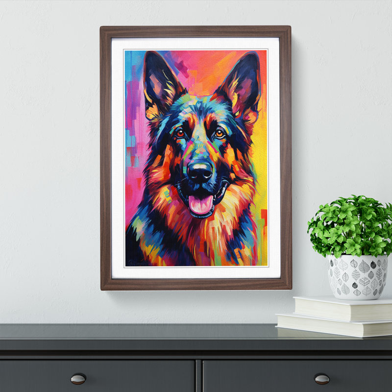 German Shepherd Informel - Framed Print, 64cm H x 46cm W, Walnut Framed