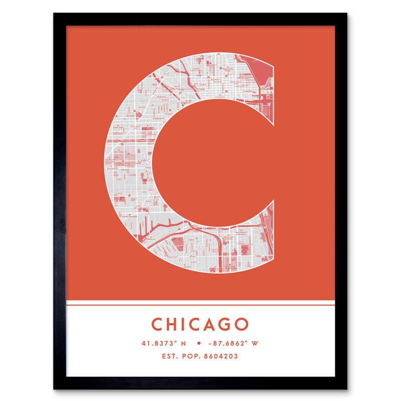 Chicago Illinois United States City Map Orange - Single Picture Frame Typography