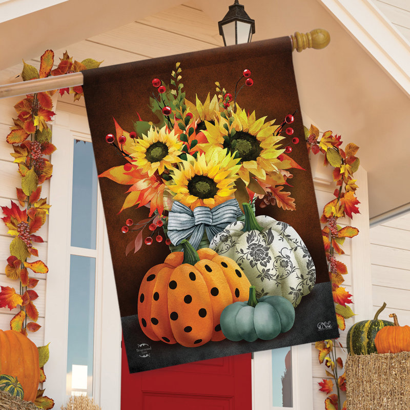 Patterned Pumpkins And Sunflowers House Flag
