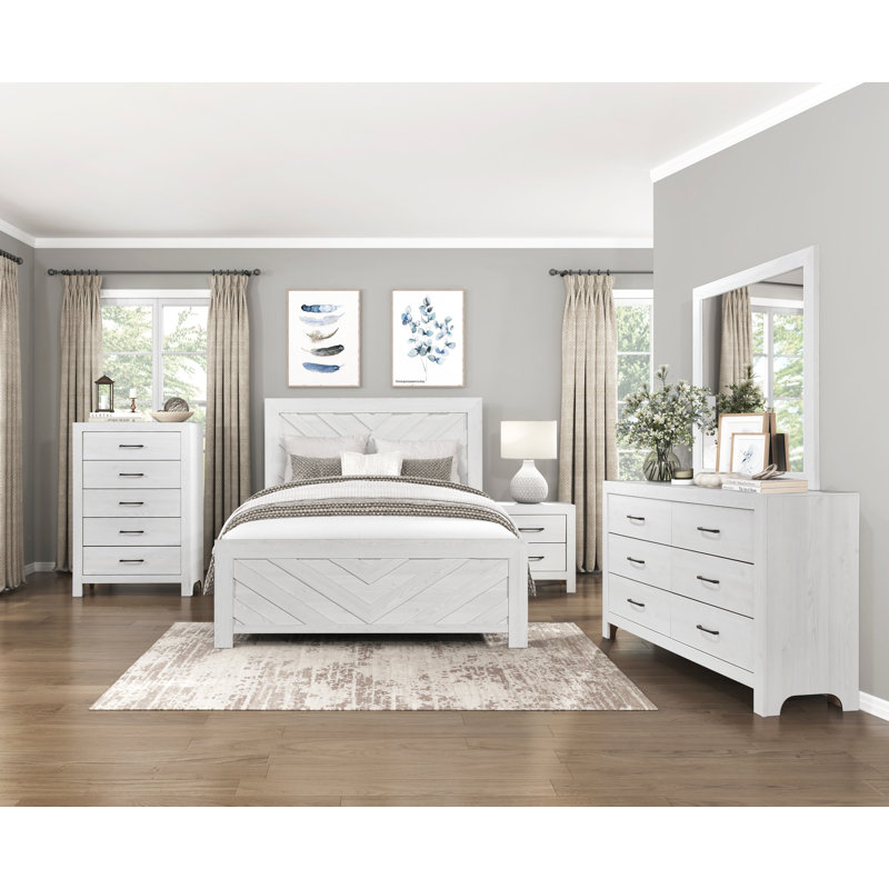 Mobilier de chambre à coucher rustique à panneau en bois 1pc, lit dans une boîte, Blanc, Grand lit