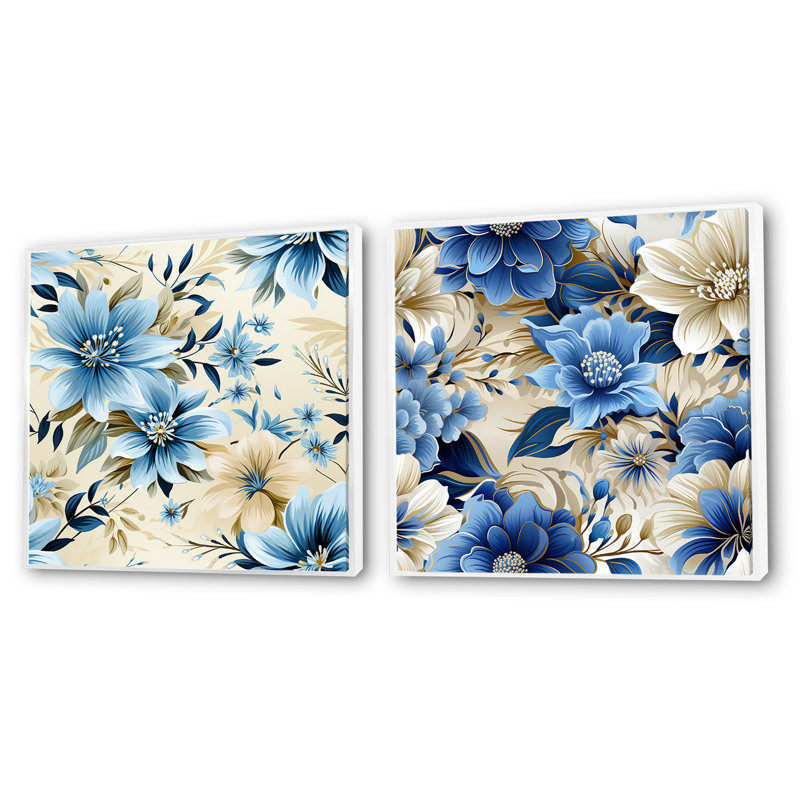 Vanves - Ensemble de 2 collages carrés floraux, Cadre flottant blanc, H 16 po x l 33 po