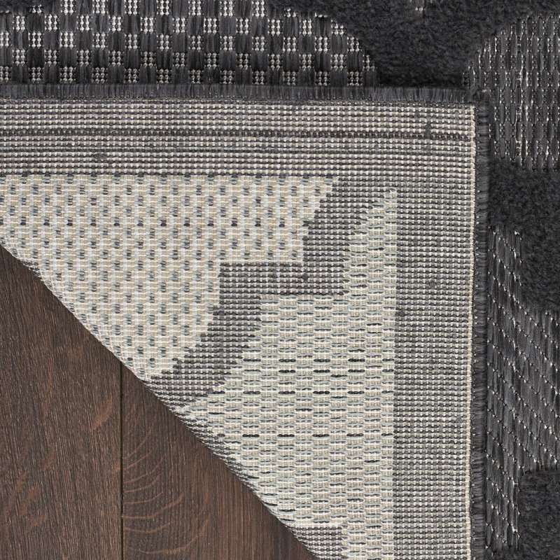 Adianey Red Barrel Studio Easy Care Trellis Charcoal/Black Indoor/Outdoor Area Rug, Runner 2'2" x 16'