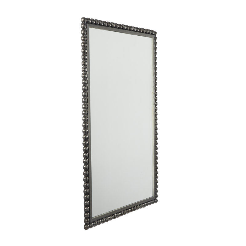 Metal Wall Mirror with Beaded Detailing, Black