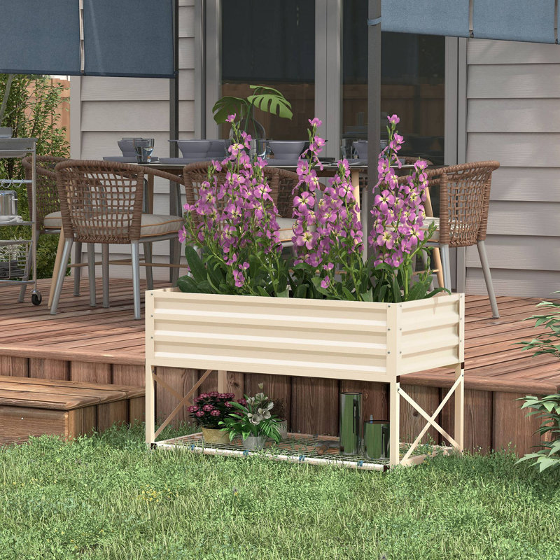 Lit de jardin surélevé avec structure en acier galvanisé, tablette de rangement et doublure de lit, jardinière surélevée avec pieds pour légumes, fleurs