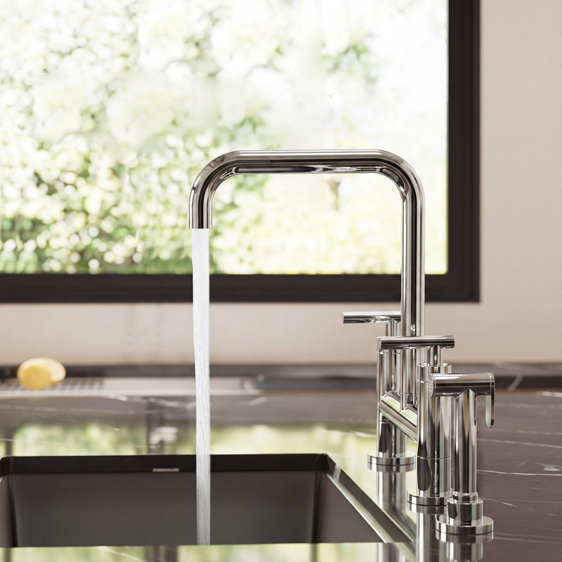 Bridge Kitchen Faucet with Swivel Spout, Kitchen Faucet with Side Spray, Chrome