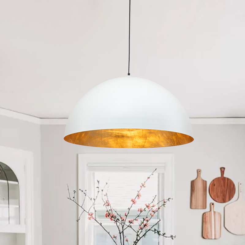 Industrial Oversized Large Metal Dome Pendant, White, 9" H x 15" W x 15" D, 1 Light