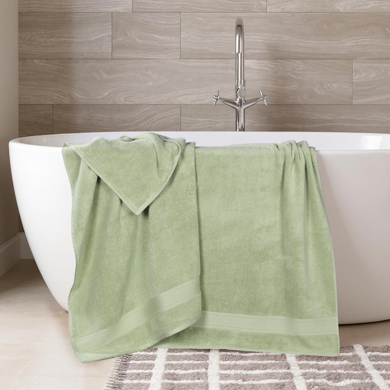 Blue Nile Mills  Zero-Twist Cotton Bath Sheet Set With Framed Dobby Border - Quick-Dry, Green