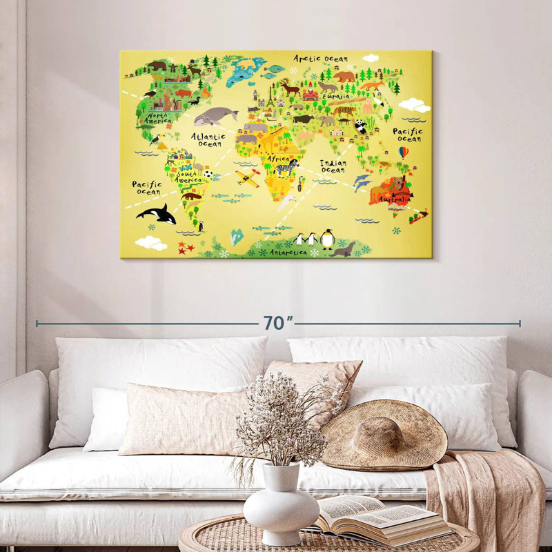 Carte du monde des animaux Keiri, H 30 po x l 45 po