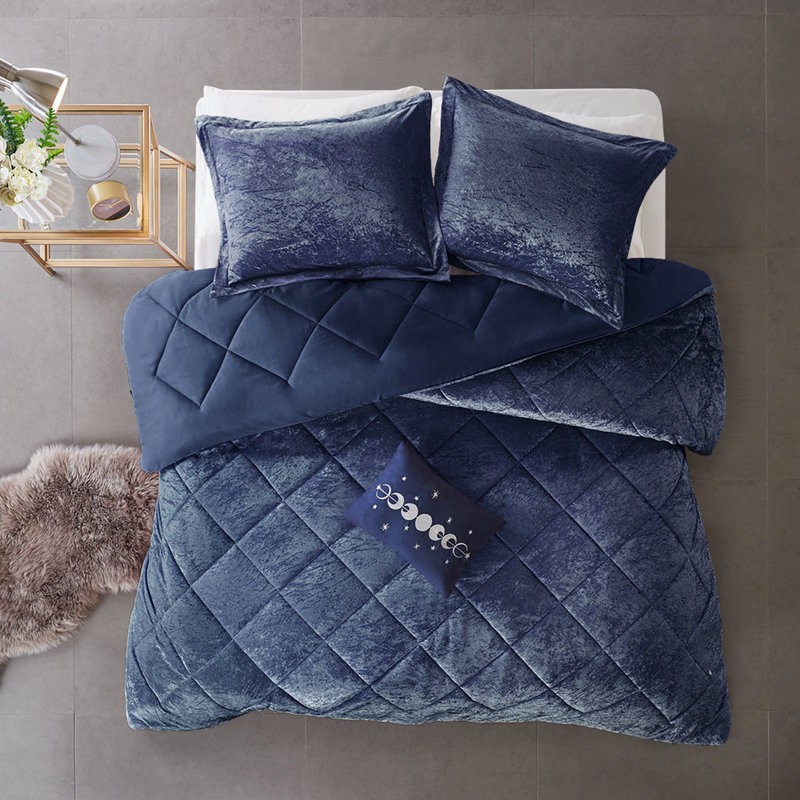 Édredon en velours bleu marine pour lit double / grand lit, grand, doux et élégant de luxe bleu marine, courtepointe, chaud