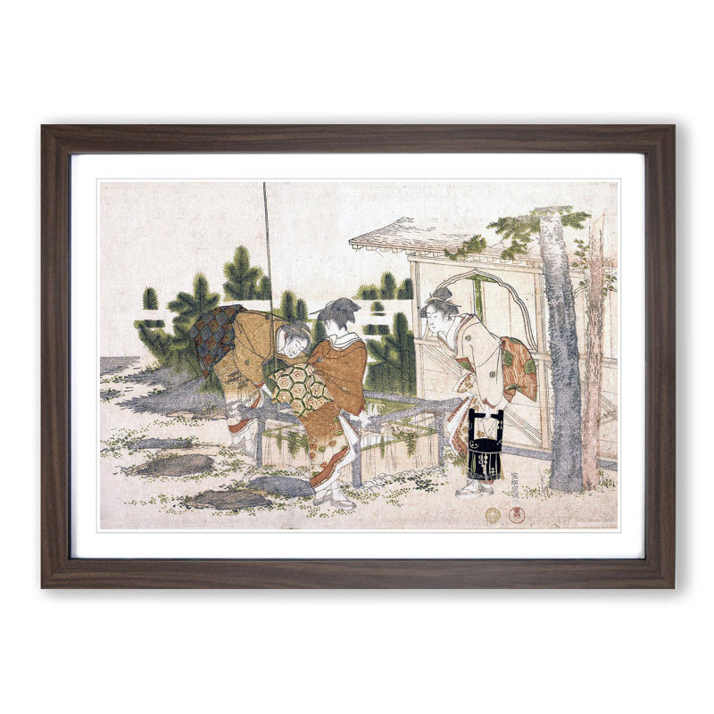 Three Women by Katsushika Hokusai - Picture Frame Painting Print, Walnut Framed, 48cm H x 65cm W x 2cm D