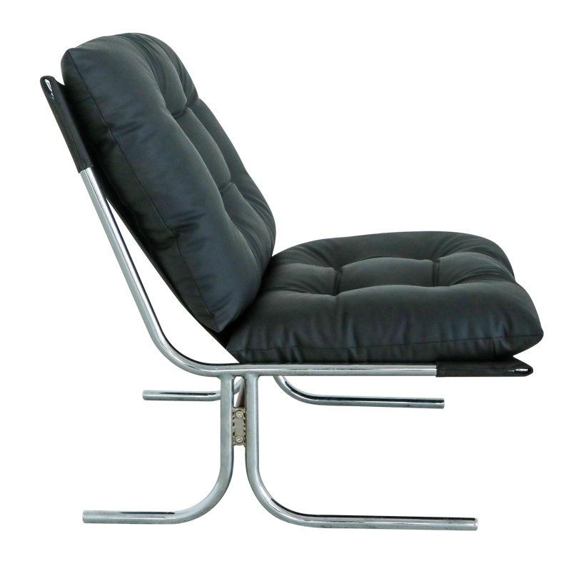 Chaise d'appoint rembourrée en cuir avec pieds en métal, Noir