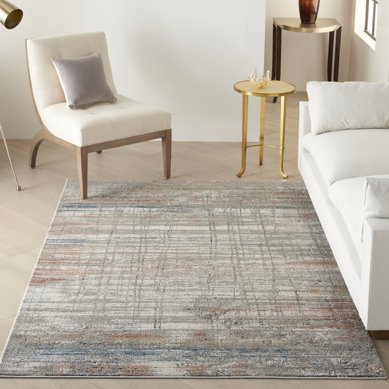 Tapis abstrait gris tissé à la machine, Rectangle 3 pi 11 po x 5 pi 11 po