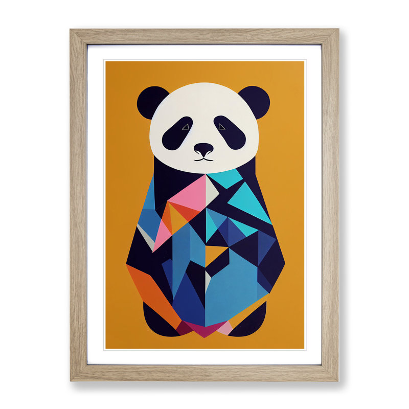 Panda Bear Abstract - Single Picture Frame Print, 64cm H x 46cm W x 2cm D, Oak Framed