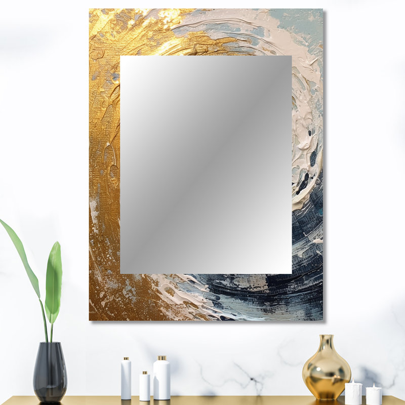 Gold and Blue Spiral Nebula - Abstract Spirals Unique Mirror, Modern Large Wall Mirror, Printed Metal Art, 40" x 30"