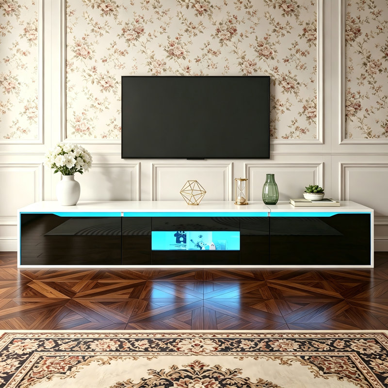 Wetherly Modern Floading TV Stand for TVs up to 85" with Changing LED Light,White, White/Black