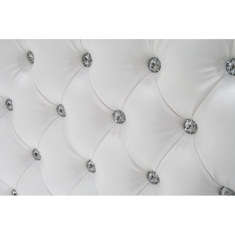 Kajal Upholstered White Leather Platform Bed , Queen
