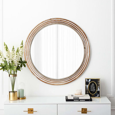Le miroir blanc de 23,39 pouces avec des perles rustiques rehausse l'ambiance du salon, de la cuisine, de l'entrée et du mur