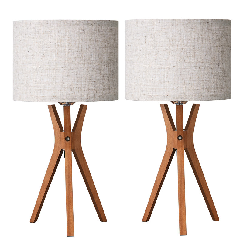 Solid Wood Tripod Lamp, Beige, Brown