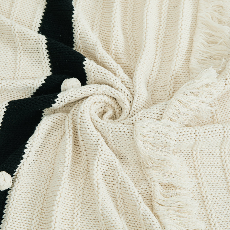 Edda Modern Cotton Throw, Ivory/Black