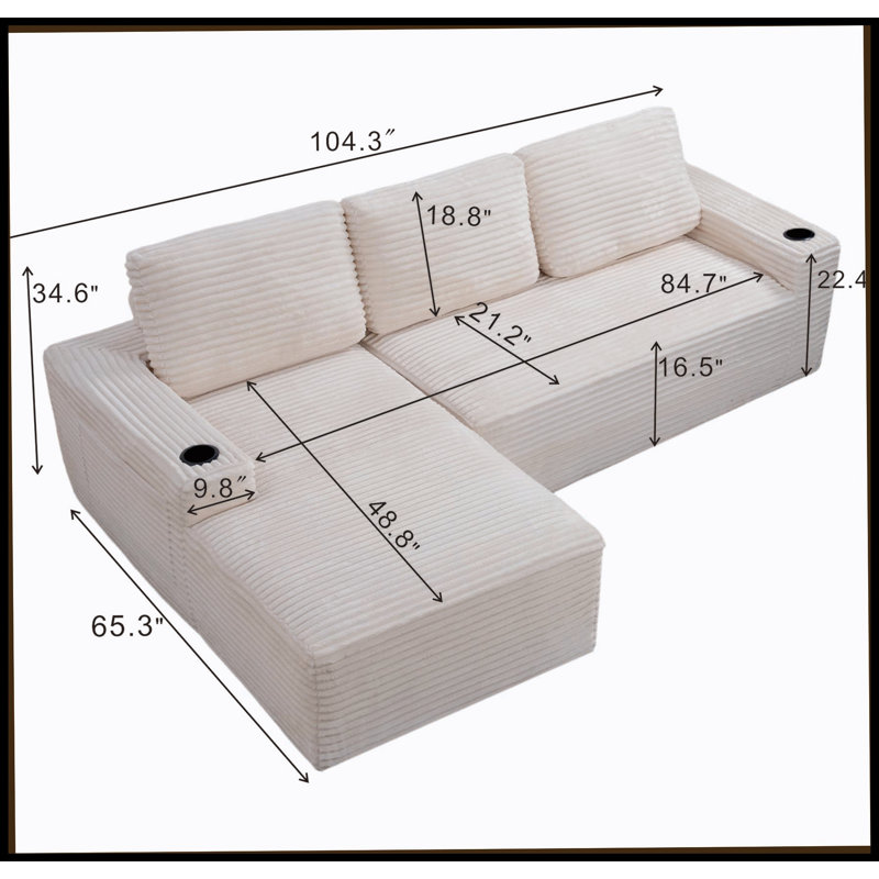 Canapé modulaire 104 po Cloud, Face à la gauche, Blanc, crème